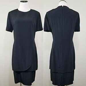 Vintage Gigi by Gillian Black Dress 10 Womens Faux Two-Piece Layered Sheath